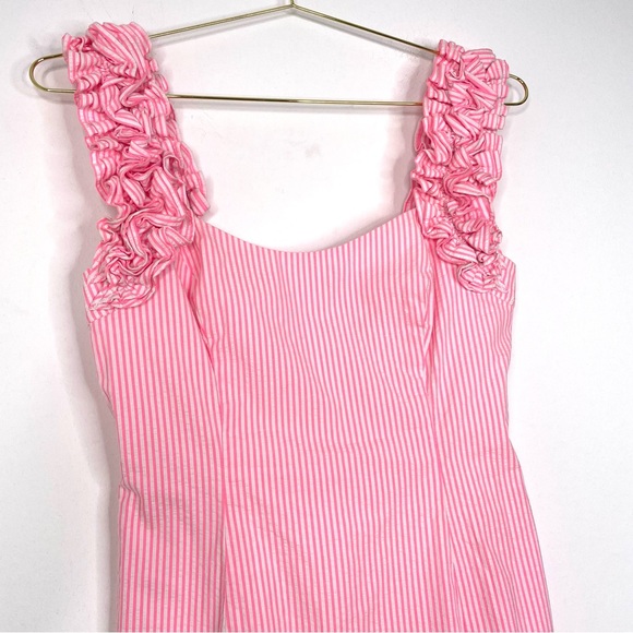 Lilly Pulitzer Devina Ruffle Sleeve Dress in Pink Yarn Seersucker Size 2 - Picture 7 of 15